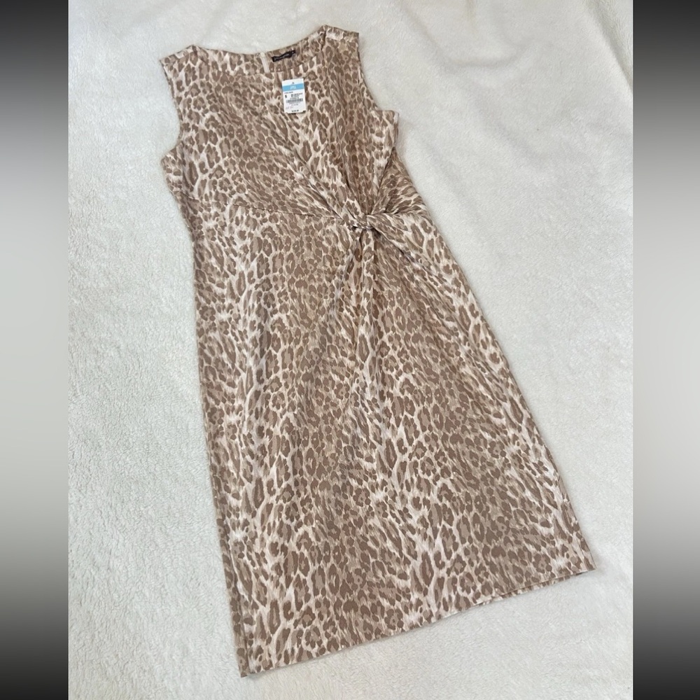 J Mclaughlin Dress Women Small Lynda Faux Suede Midi Sheath Leopard Print